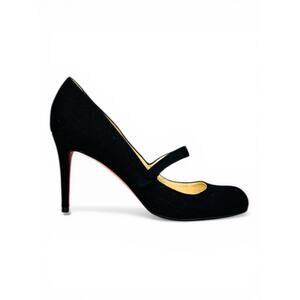 Christian Louboutin Charlene Black Wool Mary Jane Pumps 40.5 Dark Academia Luxe